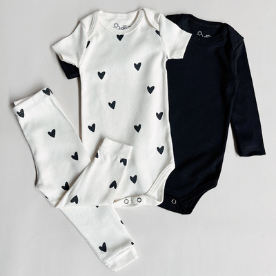 Kit Body Bebê Feminino Suedine Black Heart